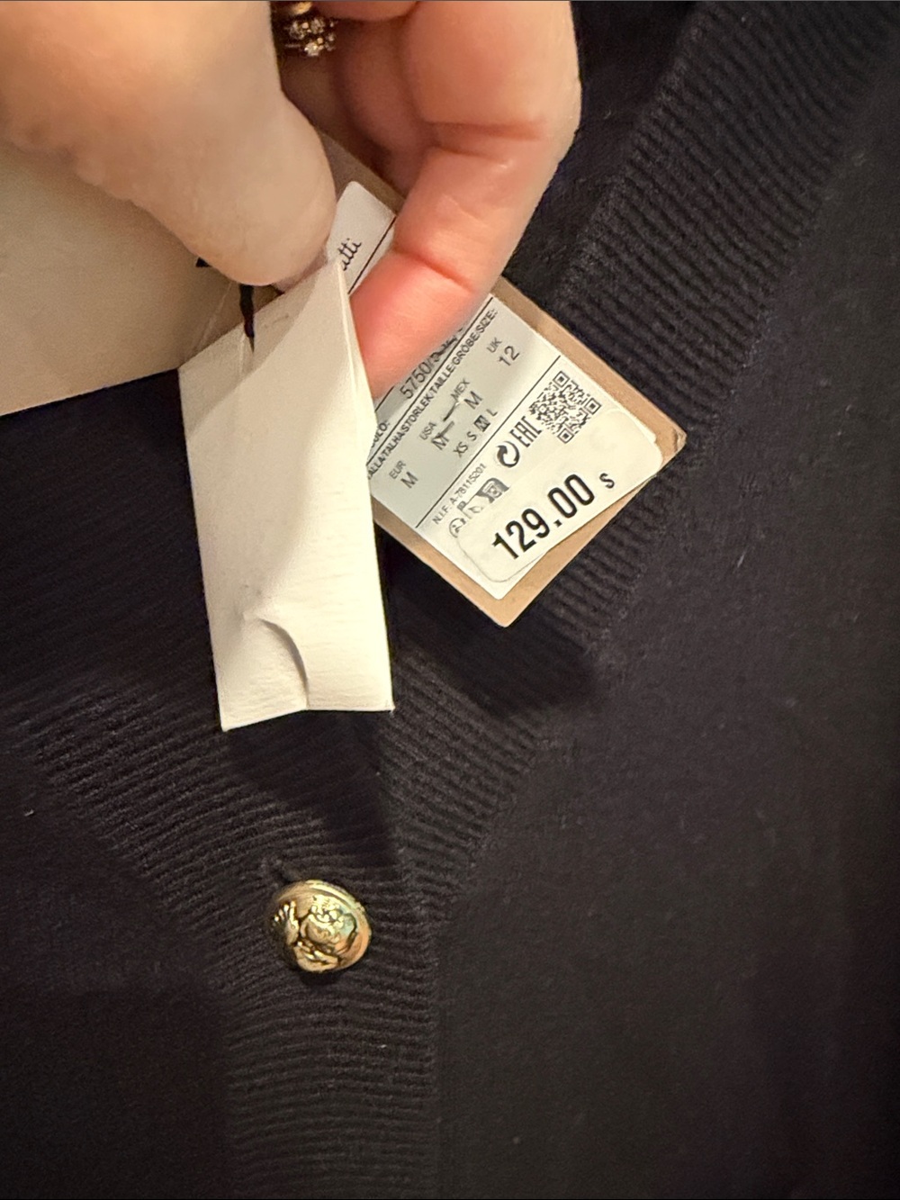 Massimo Dutti Black Wool Blend Cardigan with Gold Buttons - Picture 3 of 6